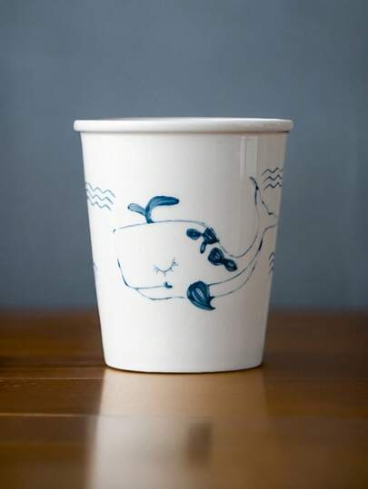 1pc 270ml Ceramic Cola Cup, Suitable For Family Gatherings, Graduation Parties, Coffee Mug, Milk Cup, Office Water Cup, Morning Gargle Cup, Hand-Painted Animal Design