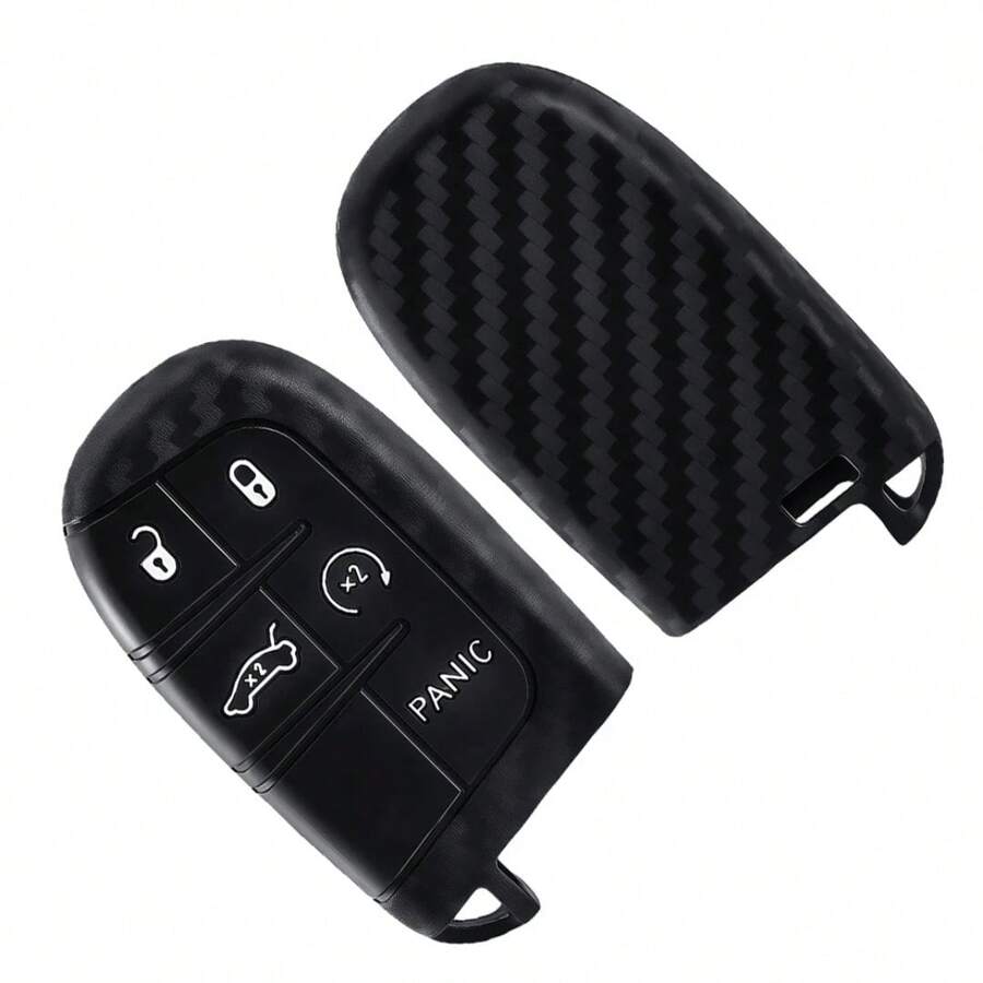 Carbon Silicone Car Key Cover Case For Dodge Ram Charger Journey Durango Grand Cherokee Chrysler Keyless Fob Shell Holder - black - View 1