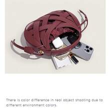 Nueva bolsa de mano con decoración hueca en forma de nido de pájaros para primavera/verano, bolso de hombro cruzado de alta calidad y nicho para mujer - Burdeos - Ver 8