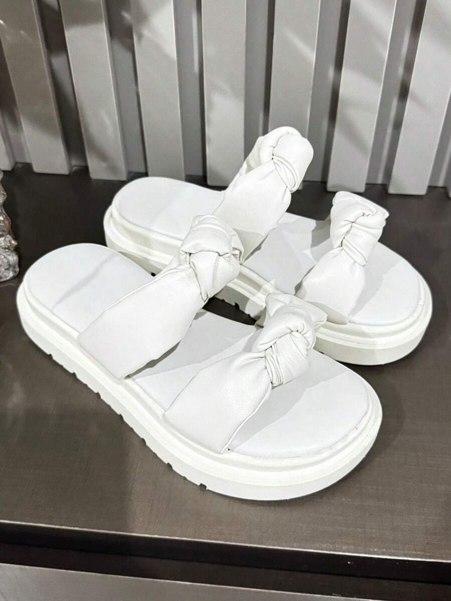 Sandália Feminina Papete Flatform Leve Confortável - Branco - Visão 1