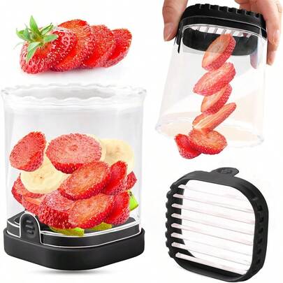 1PC Manual Vegetable Chopper And Slicing Cup, Made Of Plastic Material With Rectangular Blades, Vegetable Slicer With Container, Very Suitable For Strawberries, Bananas, Cucumbers, Onions, Mushrooms, Etc, Kitchen Accessories,Kitchen,Home & Living,Vegetable Chopper,Ramadan,Kitchen Accessories Homefruit Cutter,Fruit Cutter,Apple Cutter