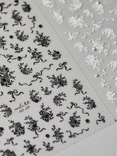 Autocolante pentru unghii 5D cu cristale și diamant - Autocolante elegante pentru decorațiuni pentru unghii cu flori din dantelă, autocolante clasice negre din dantelă, autocolante adezive pentru unghii, DIY, tematică de nuntă, în stil japonez, accesorii pentru unghii, decalcomanii, unghii, consumabile pentru unghii