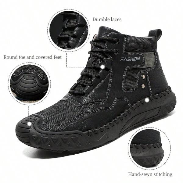 Men's Handmade Casual Outdoor Sports Shoes, Lightweight Walking Driving Boots, Suitable For Hiking, Climbing And Casual Wear, Men's Sports Shoes Casual Hiking Shoes With Shock Absorption, Breathable Lace-Up Walking Shoes, Soft Rubber Soles, Lightweight Cushioning Design