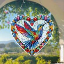 5D DIY Diamond Painting Kit, Vibrant Heart-Shaped Hummingbird Diamond Art Painting For Hanging, Acrylic Mosaic Craft Suitable For Beginners, Multipurpose Decor For Windows, Garden, Walls, Porch, Home Decor, Holiday Decoration And Creative Gift Idea, Perfect For Beginners And Adults, Friends And Family - Multicolor - View 6