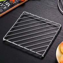 1 pieza Tapete de mesa de cocina resistente al calor cuadrado, posavasos, soporte de ollas de acero inoxidable reforzado, almohadilla de aislamiento térmico, rejilla multiusos para cocinar al vapor, rejilla anti-escaldadura, rejilla multiusos para escurrir - Plateado - Ver 13