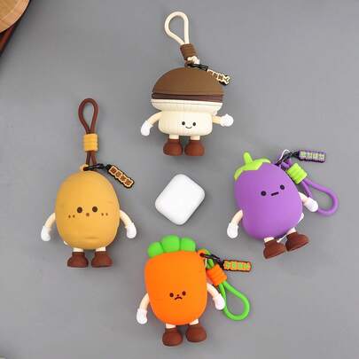 1个可重复使用的硅胶蔬菜图案耳机套，小钱包，收纳袋