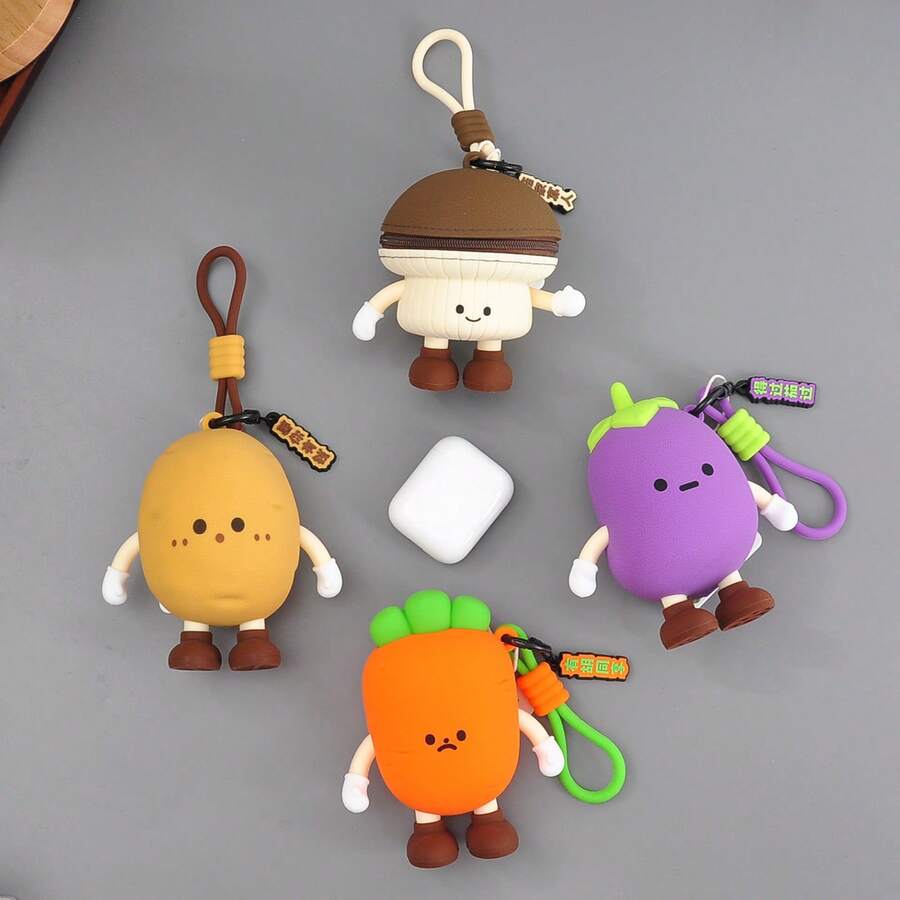 1个可重复使用的硅胶蔬菜图案耳机套，小钱包，收纳袋 - 彩色 - 查看 1