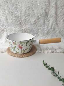 1pc Enamel Lip Edge Uncovered Spout Marked Single Handle Wood Handle Milk Pot, Cooking Noodles, Porridge For Babies, Enamel Vintage Style Single Handle Small Milk Pot, Cooking Soup, Noodles, Suitable For Induction, Gas Stove - Multicolor Enamel Milk Pan - View 18