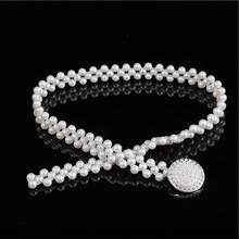 1pc Elegant Stretch Pearl, Rhinestone & Crystal Embellished Belt, Suitable For Autumn, Halloween And Other Occasions