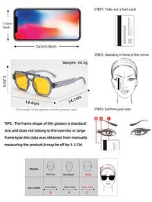 1 件男士双桥方形框架简约时尚眼镜，适合驾驶、旅行、休闲、度假、户外、日常使用 - 灰框黃片 - 查看 2