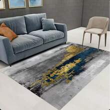 1pc Dual-Tone Blue And Gold Abstract Design Washable, Non-Slip, Lightweight, Easy Care Carpet - Ideal For Living Room, Bedroom Or Home Office, Area Rug - Multicolor - View 4