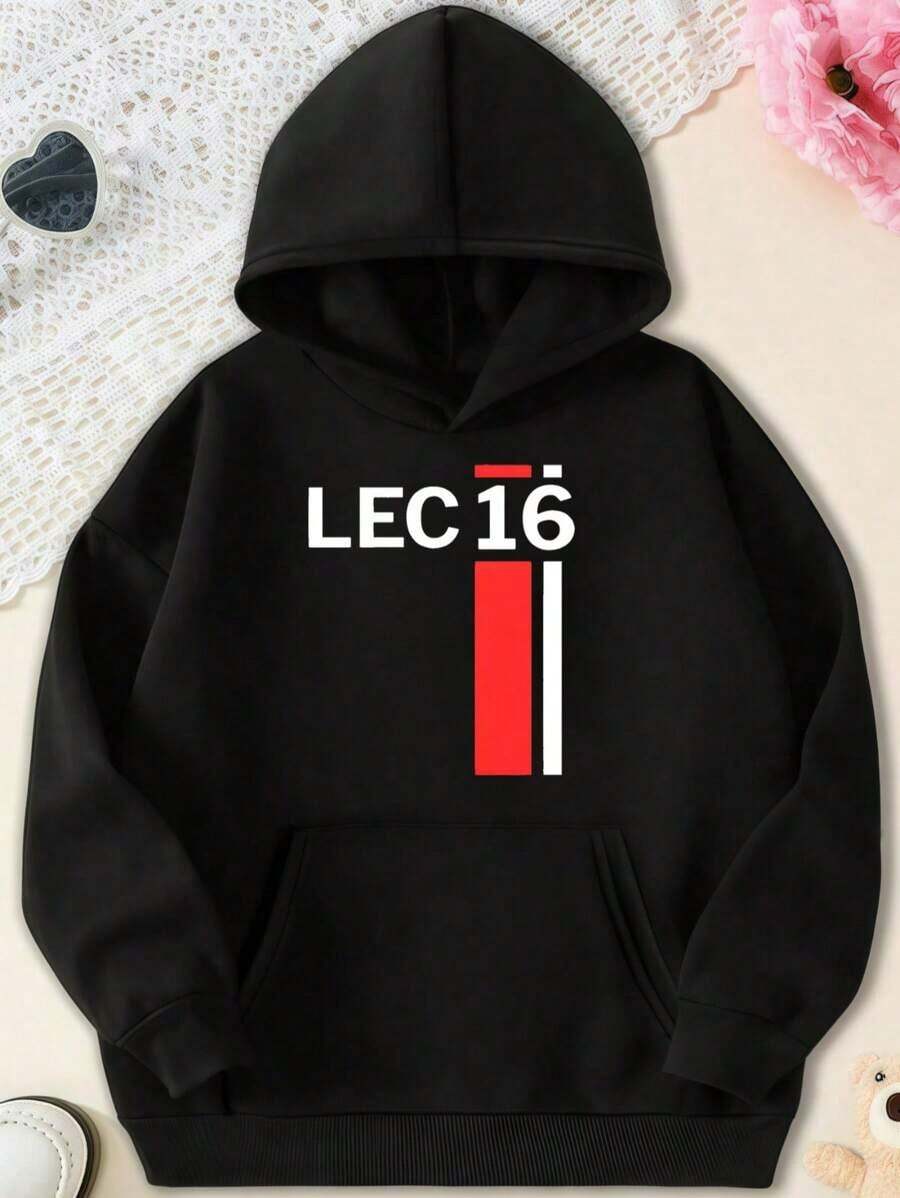 Charles  Hoodie, F1 Merch, F1 Hoodie, Charles  Hoodie,  F1 Hoodie,Art Inspired F1 Racing Charles  Vertical Car & Name Graphic Hooded Sweatshirt, With Dynamic Racing Detail, Casual Wear Top Suitable For Spring Autumn Winter Machine Wash For Leisure And F1 Racing Events Including Sweatshirt Plus Size Clothesclearance  For Women - 黑色 11 - 查看 1