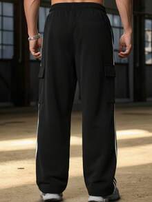 Plus Size Men's Sports Pants, Plus Size Casual Sweatpants, Fashion Jumpsuit Suitable For Daily Fitness, Running, Basketball, Everyday Wear, Great Gift For Valentine's Day, Father's Day - 黑色 - 查看 4