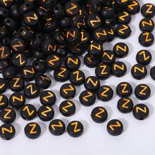 200/500/1000 piezas Cuentas con patrón de letras doradas sobre base negra de 4x7mm para hacer collares y joyería DIY - Fondo negro con letras doradas - Ver 58