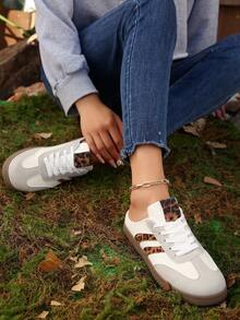 复古德式休闲低帮运动鞋，时尚百搭运动滑板鞋，休闲白色鞋 - 米色 - 查看 5