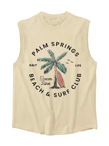 1 chiếc áo tank top nam cổ tròn in hình cây dừa, thích hợp mặc mùa hè. - Màu be - Xem 5