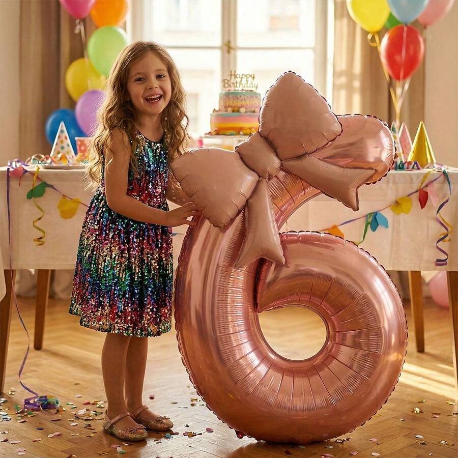 2个/套 大号粉色铝箔气球,哑光蝴蝶结装饰数字铝箔气球,适用于女孩生日派对、户外活动、周年庆典、节日派对装饰和背景装饰 - 彩色 - 查看 1