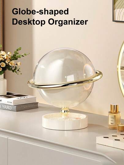 Organizador de mesa minimalista celestial, em formato de globo terrestre, para guardar joias e acessórios. Cor: Dopamina. Ideal para chaves, óculos, itens para pausa do café no escritório, joias, eletrônicos e muito mais. Tampa deslizante. Ótima opção de presente para o Dia dos Namorados, Dia das Crianças, Ramadã e outras datas comemorativas.