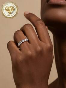 1pc Women's Engagement Ring, 5-Row Bubble Round Ring, 2g S925 Sterling Silver, 0.5 Carat Moissanite, Bohemian, Cute, Engagement, Proposal, Wedding Anniversary, Valentine's Day Gift, Comes With Moissanite Certificate And Elegant Gift Box - 0.5ct Moissanite - View 4