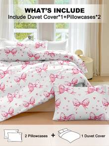 三件套可爱蝴蝶结图案被套,柔软透气的超细纤维面料,四季皆宜,可机洗,不易褪色、起球或缩水,简约清新风格,适用于卧室,适合双人床/大号床/单人床,居家/宿舍/酒店/礼品皆可。 - 彩色 - 查看 3