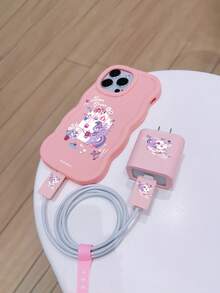 Hasbro Authorized Cartoon Pattern Wavy Design Phone Case + Data Cable Set, Compatible With IPhone 17, 16, 15, 14, 13, 12, 11 Series - Pink - View 3