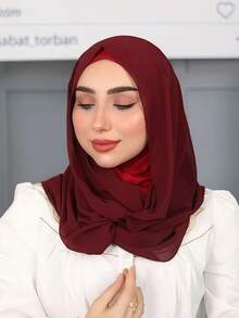 1 Peça Hijab Muçulmano Instantâneo Versátil de Cor Sólida para Mulheres, Estilo Pullover para Uso Rápido e Fácil, Minimalista Casual Elegante Clássico Versátil, Lenço de Chiffon com Touca Integrada, Tecido de Chiffon Macio, Material Confortável e Respirável, Adequado para Uso Diário - hijab instantâneo - Visão 20