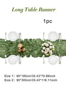 1pc Cheese Cloth Table Runner Crinkle Fabric Tablecloth For Wedding Bridal Birthday Party Long Table & Round Dining Table Centerpiece Decor - Green - View 2