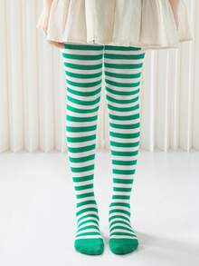 1 chiếc quần tất/legging kẻ sọc nhiều màu sắc cho trẻ em, phù hợp mọi mùa - Nhiều màu - Xem 2