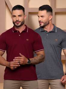 Kit Of 2 High Quality Polo Shirts 100% Cotton Men's Basic T-Shirt Autumn Spring Spring/Autumn Summer Winter All Spring/Summer Autumn/Winter Spring/Summer/Autumn Regular Fit Christmas Thanksgiving Valentine's Day Pride Month Teacher's Day Father's Day Polo Shirt - 馬沙拉和鉛 - 查看 6