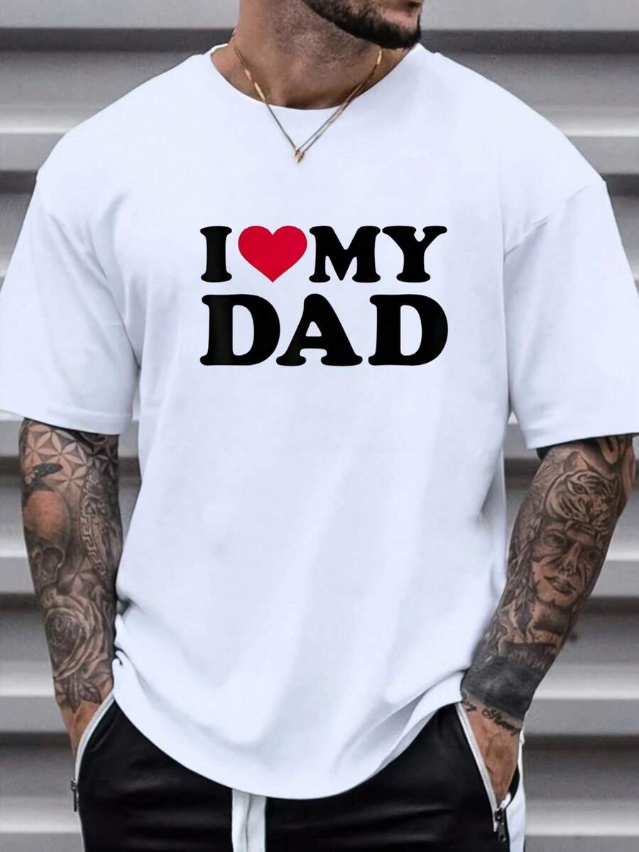 I Love My Dad Graphic Top Classic Father Appreciation Style,Soft & Lightweight Skin-Friendly T Shirt For Men,100 Percent Cotton Graphic T Shirts,Australia T Shirt,Valentine's Day,Funy Shirt,Streetwear - White - View 1