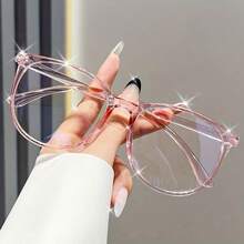 女士时尚黑色PC镜框，配AC镜片，塑料铰链，适合电脑和游戏，椭圆形全框非处方透明镜片眼镜 - 彩色 - 查看 8