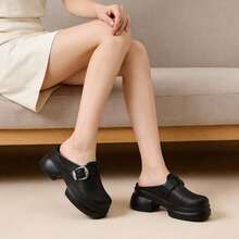 女士厚底纯色夏季花园鞋，可调节搭扣设计，增高透气，柔软舒适，静音无异味，速干木屐，适合居家、户外运动、日常通勤、海滩度假等场合。 - 黑色 - 查看 1