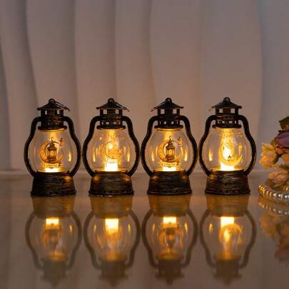 4pcs Ramadan/Eid Moon LED Electronic Candles, Festival Candles, Blessing Candles, Atmosphere Decoration Lights, Ramadan Decor Lights, Bedroom Decor Lights, Holiday Party Supplies, Festival Decorations, Glowing Atmosphere Lights