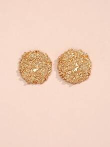 Textured Round Stud Earrings - Yellow Gold - View 4