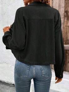 2025 Autumn/Winter Korean-Style Warm And Fashionable Coat, Corduroy Coat That Is Versatile And Suitable Daily Wear, Elegant Appearance,Laid-Back Look - 黑色 - 查看 3