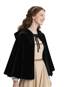 1pc Velvet Hooded Cape Suitable For Both Men And Women.Ideal Choice For A Witch. For Various Festival Performances Carnivals, Christmas, And Halloween - Black - View 8