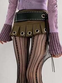 A Pair Of Striped Sheer Mesh Fishnet Stockings, Women's Lightweight Spring And Summer Dark Fashion Lace Cut-Out Geometric Pattern Breathable Net Pantyhose, JK Uniform-Style Sexy Bodycon Socks - Multicolor - View 2