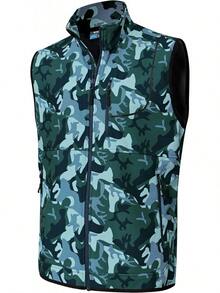 Chaleco de golf de forro polar para hombre, chaleco de invierno para exteriores, chamarra softshell para exteriores, chamarra sin mangas para senderismo casual - Camouflaje - Ver 2