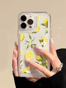 1pc Fashionable Lemon Flower Patchwork Pattern Transparent TPU Anti-Fingerprint Phone Case Compatible With IPhone 16 ProMax/16/16 Pro/16 Plus/11/15/15 Pro/15 ProMax/12/13/14 ProMax/XS/XR/11 Pro/11 ProMax/12 Pro/12 ProMax/13 Pro/13 ProMax/7 Plus/14 Pro/14 ProMax/14 Plus/7 Plus/8 Plus/8/SE2/12 Mini/13 Mini, Durable And Anti-Yellowing Hard Shell - Multicolor - View 2