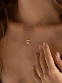 1pc Fashionable Sun Pendant Necklace, Suitable For Daily Wear - Gold 2 - View 1