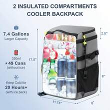 Mochila térmica aislada a Prueba de Fugas, 33/45 latas, 2 Compartimentos aislados, Bolsa térmica portátil, Ligera, para Viajes en la Playa, Camping, Almuerzo para Hombres y Mujeres - Lata de Gray-45 - Ver 8