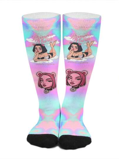 Omar Courtz Primera Musa Print Socks High Long Socks Novelty Hip Hop Street Fashion Holiday Socks Elastic Socks, Funky Silly Stockings Cosplay Costume