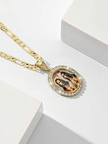 1件经典欧式铜镶嵌锆石瓜达卢佩圣母玛利亚和耶稣守护光限量版吊坠项链，适合圣诞节/感恩节/万圣节/母亲节/情人节送给情侣/朋友/信徒，天主教初领圣体礼，礼物，日常及节日佩戴祈祷。 - 金黃色 - 查看 4