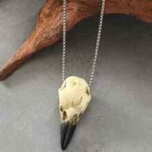 1 chiếc vòng cổ mặt dây chuyền bằng nhựa phong cách Gothic mới lạ, phù thủy Halloween Raven Skull cá tính, phóng đại dành cho nữ - Màu be - Xem 5