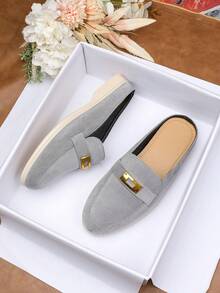 Damen Slip-On Mules, Neue Frühling/Sommer 2026 Outdoor Flache Sandalen, Modische Schlupfschuhe, Große Größen 41-43 - Grau - Übersicht 5