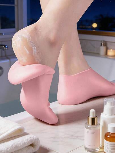 1 par de calcetines de gel de silicona para los pies - Unisex de alta elasticidad para hidratar, reparar talones agrietados, piel áspera y eliminar callosidades suaves. Alivia el estrés, con propiedades de transporte de humedad y antideslizantes para el cuidado de los pies. Calcetines reutilizables para masaje de pies y uso diario en el hogar.