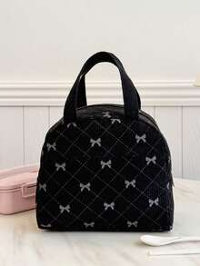 便携式保温午餐包；可爱加厚午餐水果包，适合学生；蝴蝶结图案午餐包。大容量午餐盒保冷包，男女通用，适合野餐、上学、女士礼物、露营必备。防水户外野餐包，女士午餐包，学习用品。 - 黑色 - 查看 10