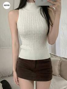 法式高领白色吊带背心，修身针织上衣，设计细节精美，春季款 - 杏色 - 查看 8
