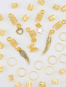 45pcs Heart, Star & Wing Dreadlock Hair Rings, Suitable For Women, Festivals, Parties, Holiday Gifts, Fashionable & Versatile - Gold - View 4