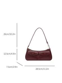 女士单肩包，时尚双口袋法棍包，百搭腋下包，适合街头穿搭 - 紅色 - 查看 4